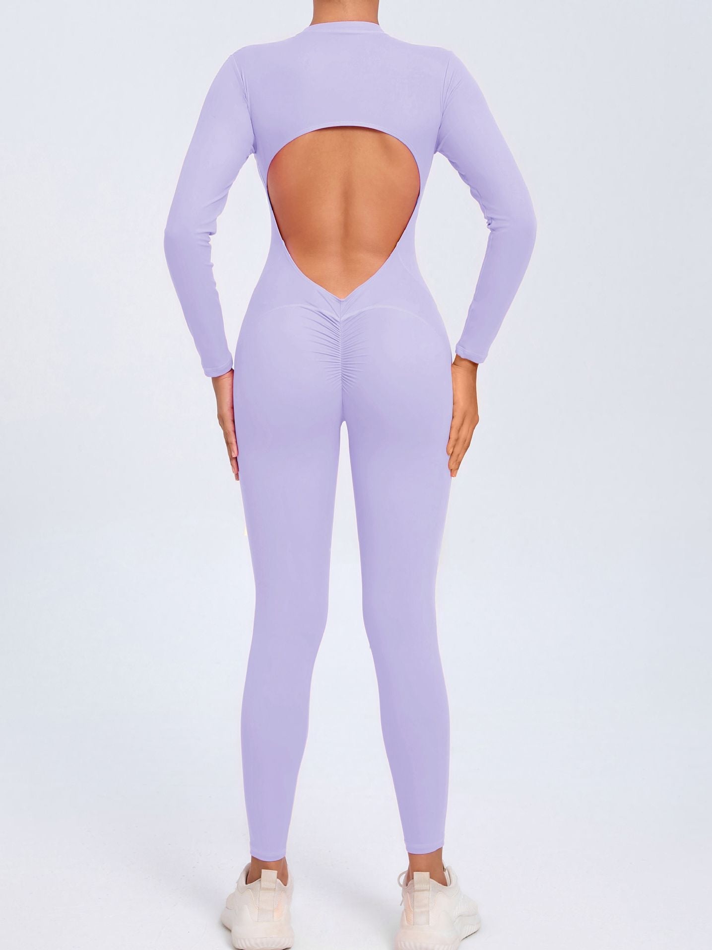 ZASUWA Female Backless Zipper Hollow Out Scrunch Bum Jumpsuit
