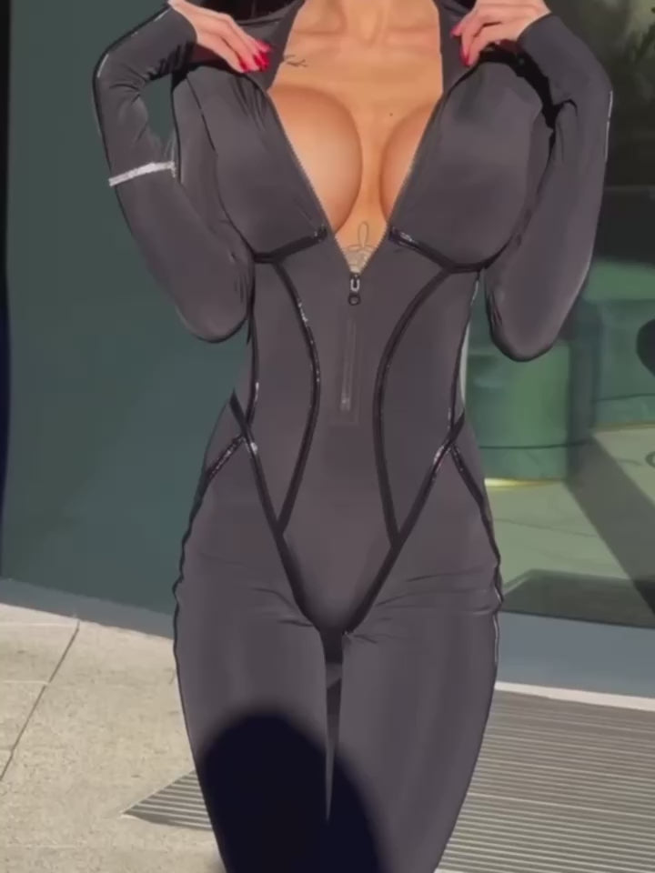 ❤ZASUWA Female Push-up Zipper Peach Booty Jumpsuit
