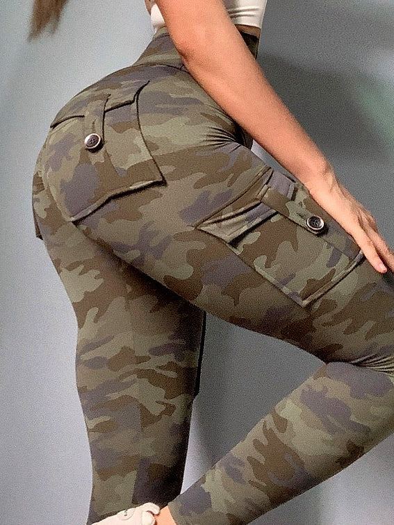 ZASUWA Female Stylish Camouflage Pocket Leggings
