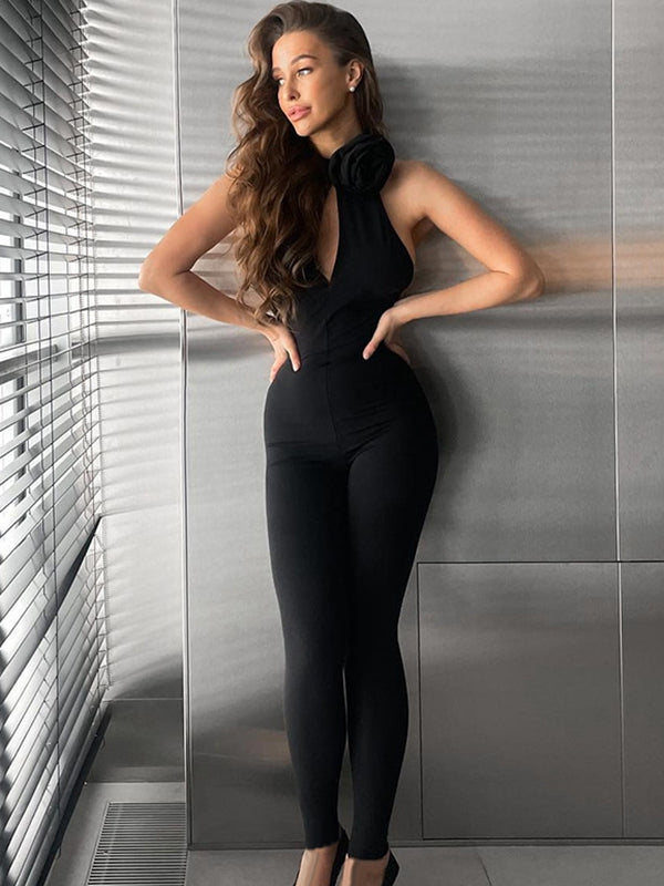 ?ZASUWA Female Unique Flower Cutout Backless Jumpsuits