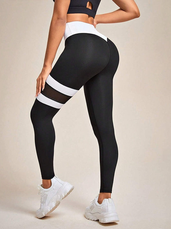 ZASUWA Female Contrast Color Stripes Mesh Leggings