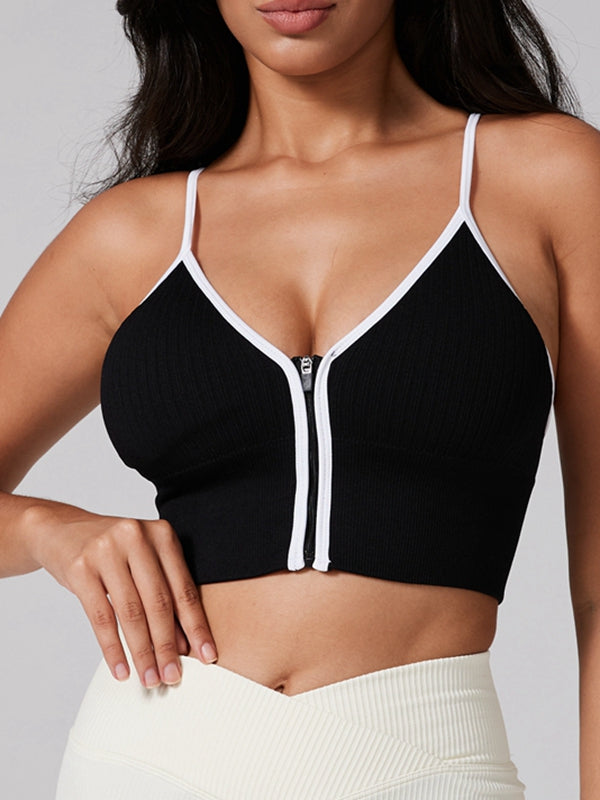 ZASUWA Female Contrast Color Zipper Sports Bras