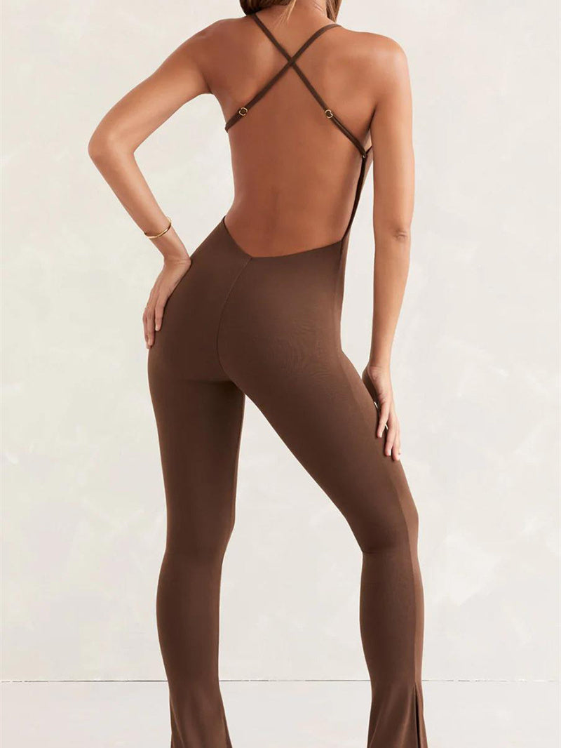ZASUWA Female Stitching Split Beauty Back Jumpsuit