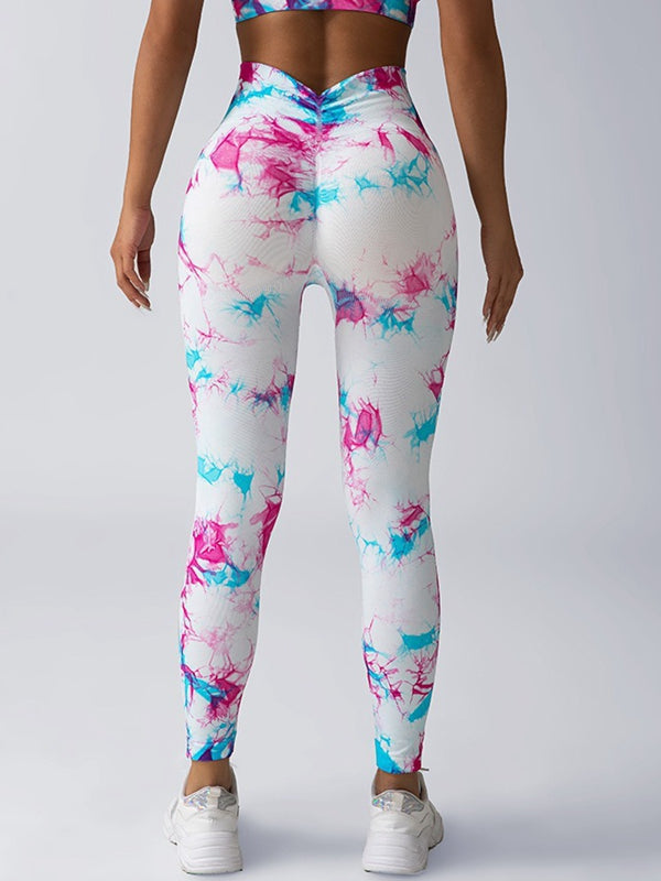 ZASUWA Female Deep V Back Hot Tie-dye Scrunch Bum Leggings