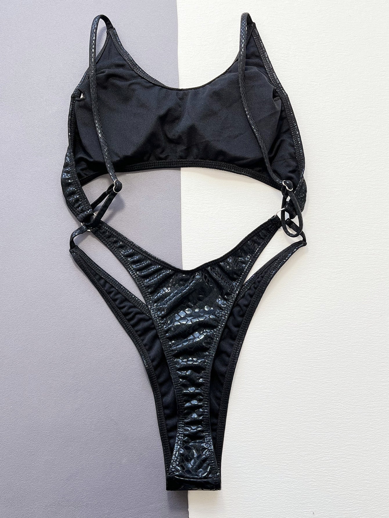 ZASUWA Female Snake Print Faux Leather Backless One Piece
