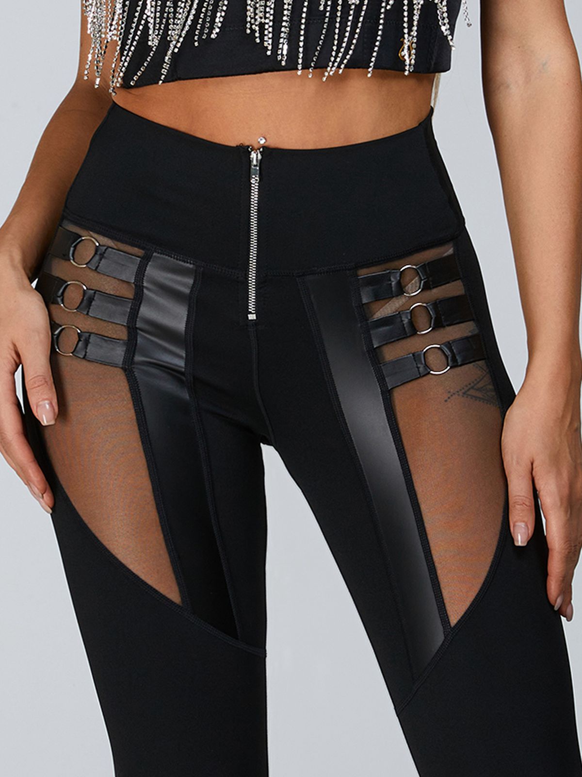 ?ZASUWA Female “Stitching Sexy” Cutout Mesh Zipper Leggings