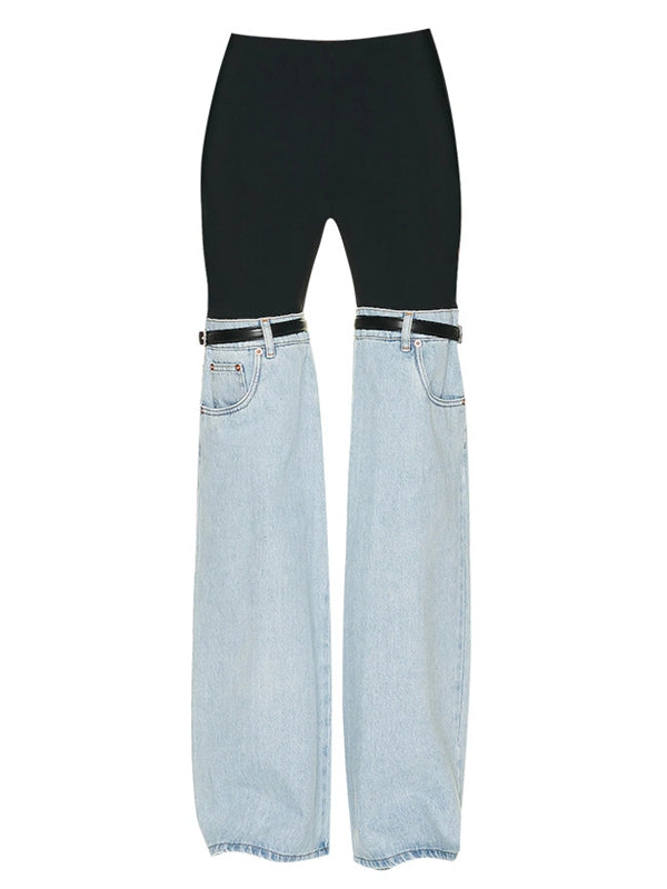 ZASUWA Female Contrast Color Denim Flare Fashion Pants