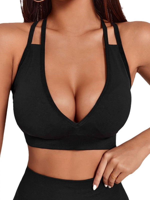 ZASUWA Female Deep V Collar Cross Back Seamless Sports Bras