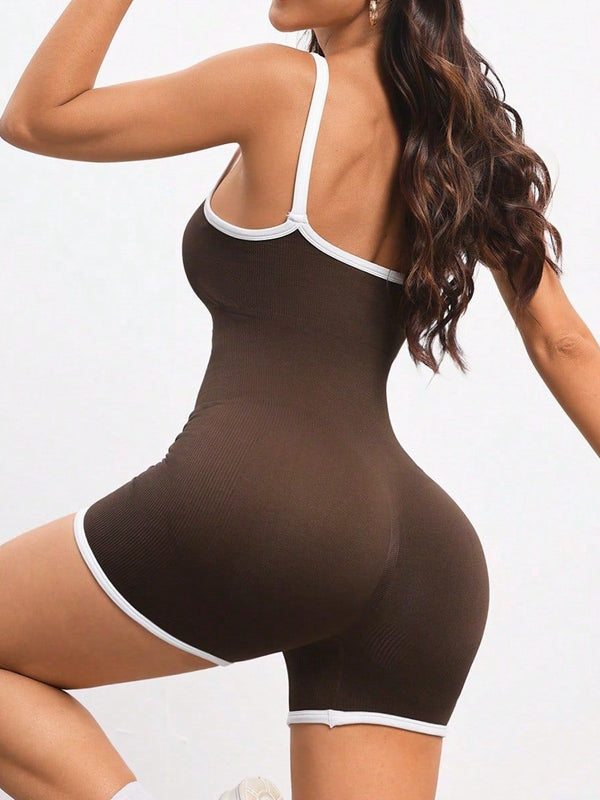 ZASUWA Female Backless U Collar Stripes Romper