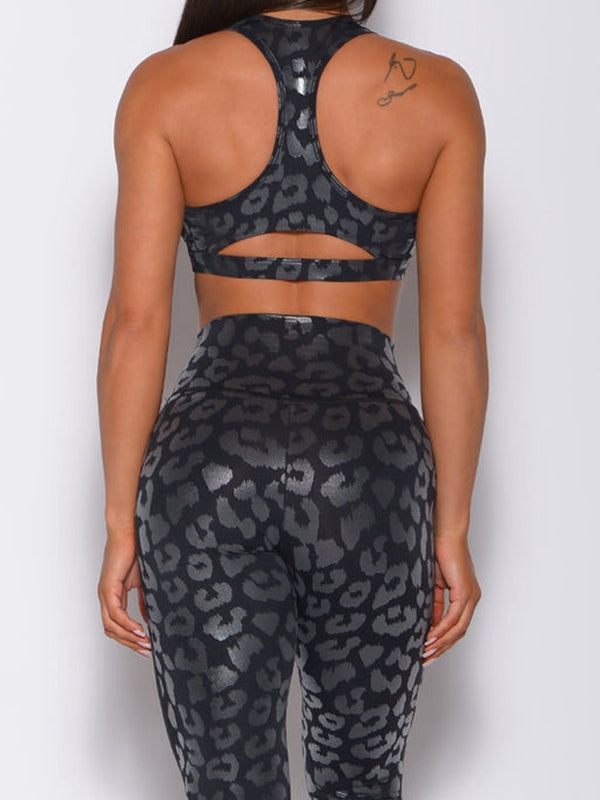 ZASUWA Female Glossy Leopard Print PU Faux Leather Tracksuit