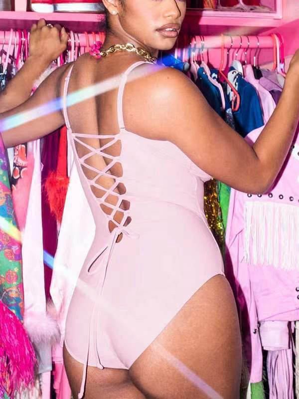 ZASUWA Female Back Lace-up Plus Size One Piece