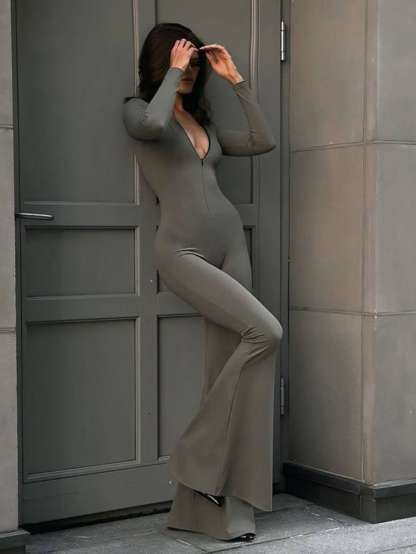 ZASUWA Female Trendy Zipper Flare Body-fit Jumpsuit
