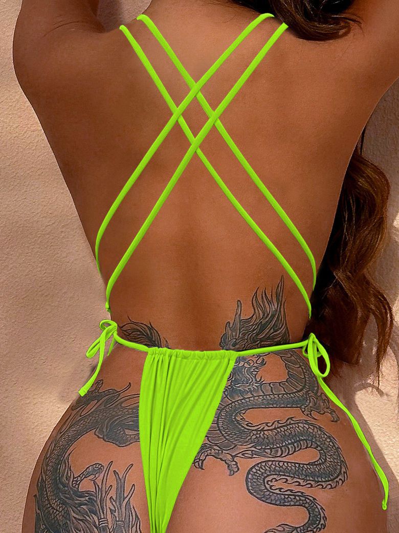 ZASUWA Female Sexy Cross Back Lace-up One Piece