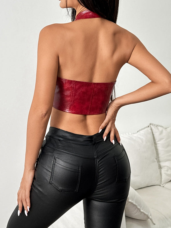 ZASUWA Female Faux Leather Corset Sports Bras