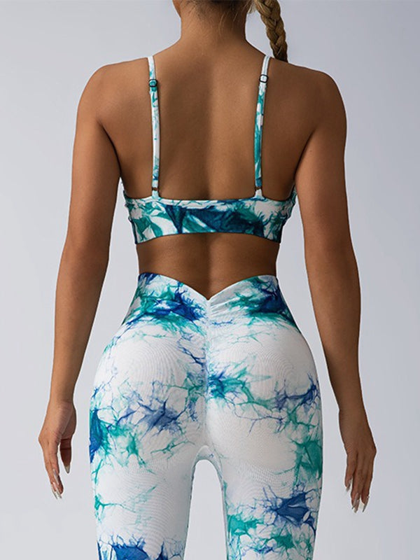 ZASUWA Female Deep V Back Hot Tie-dye Scrunch Bum Leggings