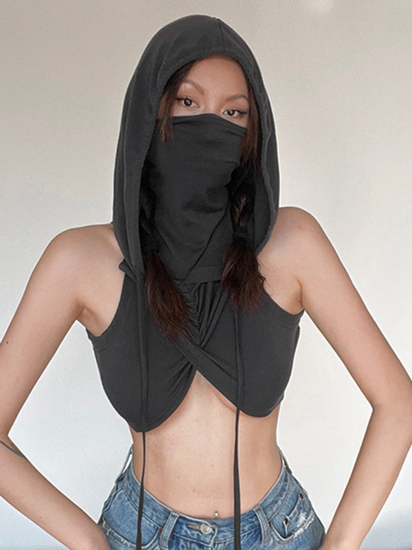 ZASUWA Female Solid Color Hooded Fashion Tanks