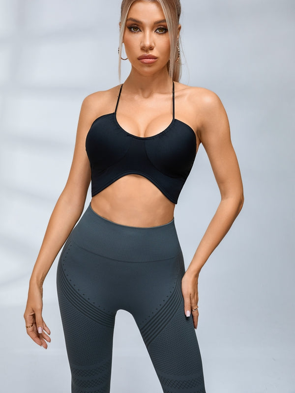 ZASUWA Female Halter Folds Pleated Backless Sports Bras