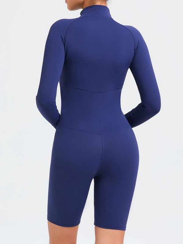 ZASUWA Female Zipper Stand Collar Long-Sleeved Romper