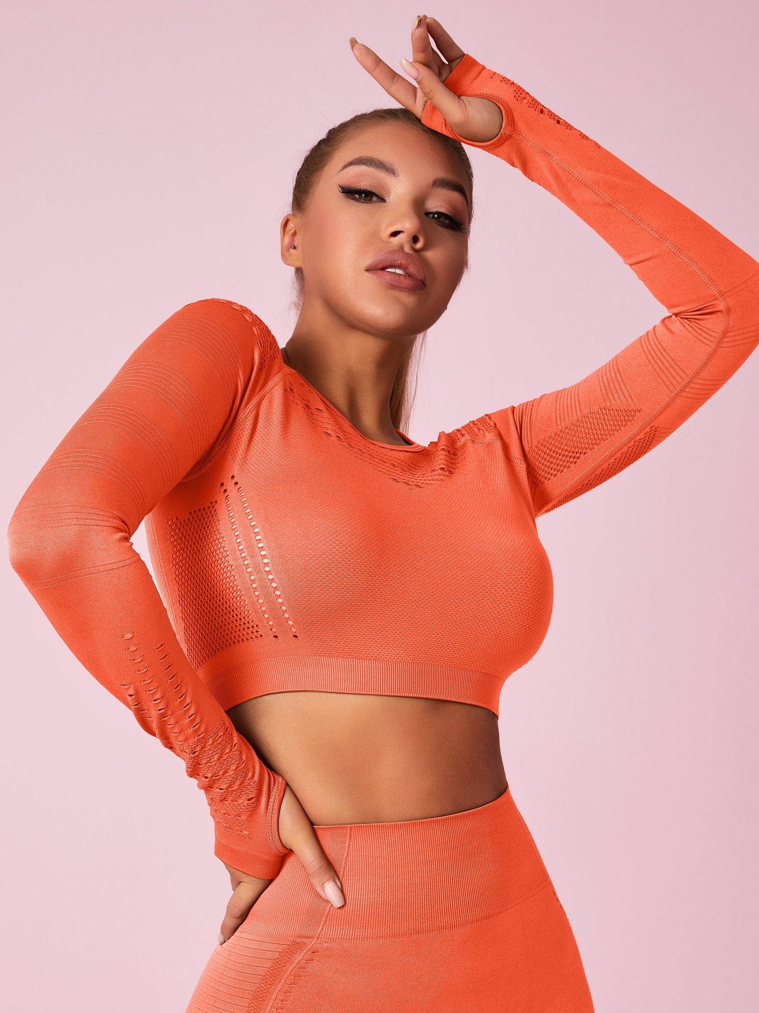 ZASUWA Female Knit Seamless Net Solid Color High-waist Tracksuit