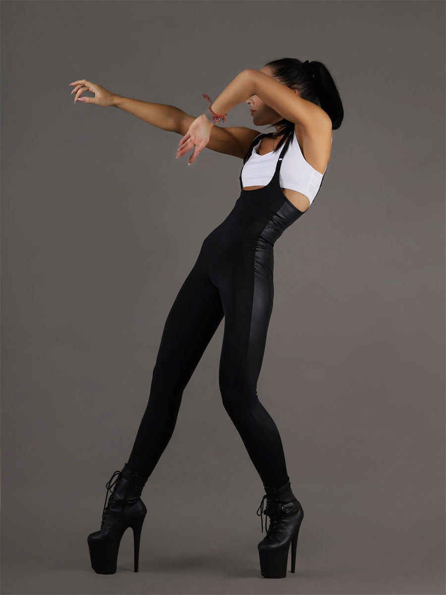 ?ZASUWA Female PU Faux Leather Strap Jumpsuit