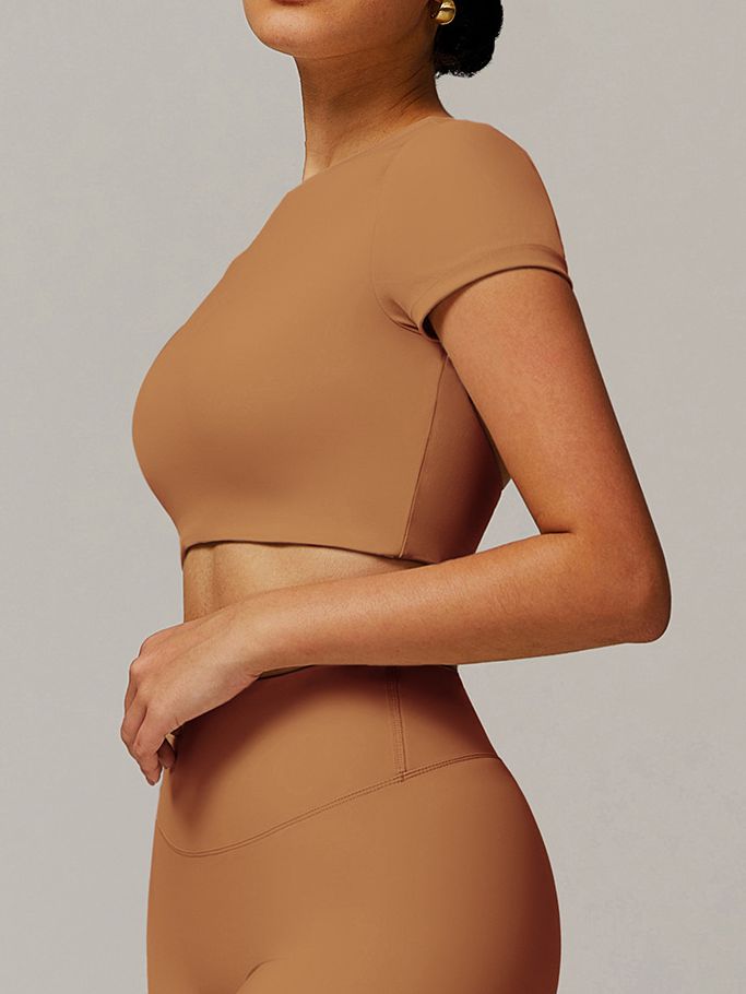 ZASUWA Female Solid Color Backless with Pads Cropped Short Sleeves