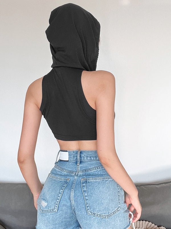 ZASUWA Female Solid Color Hooded Fashion Tanks