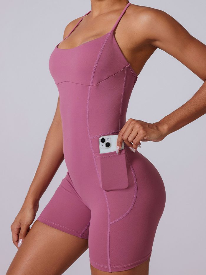 ZASUWA Female Cross Back Hollow Out Elastic Tight Romper