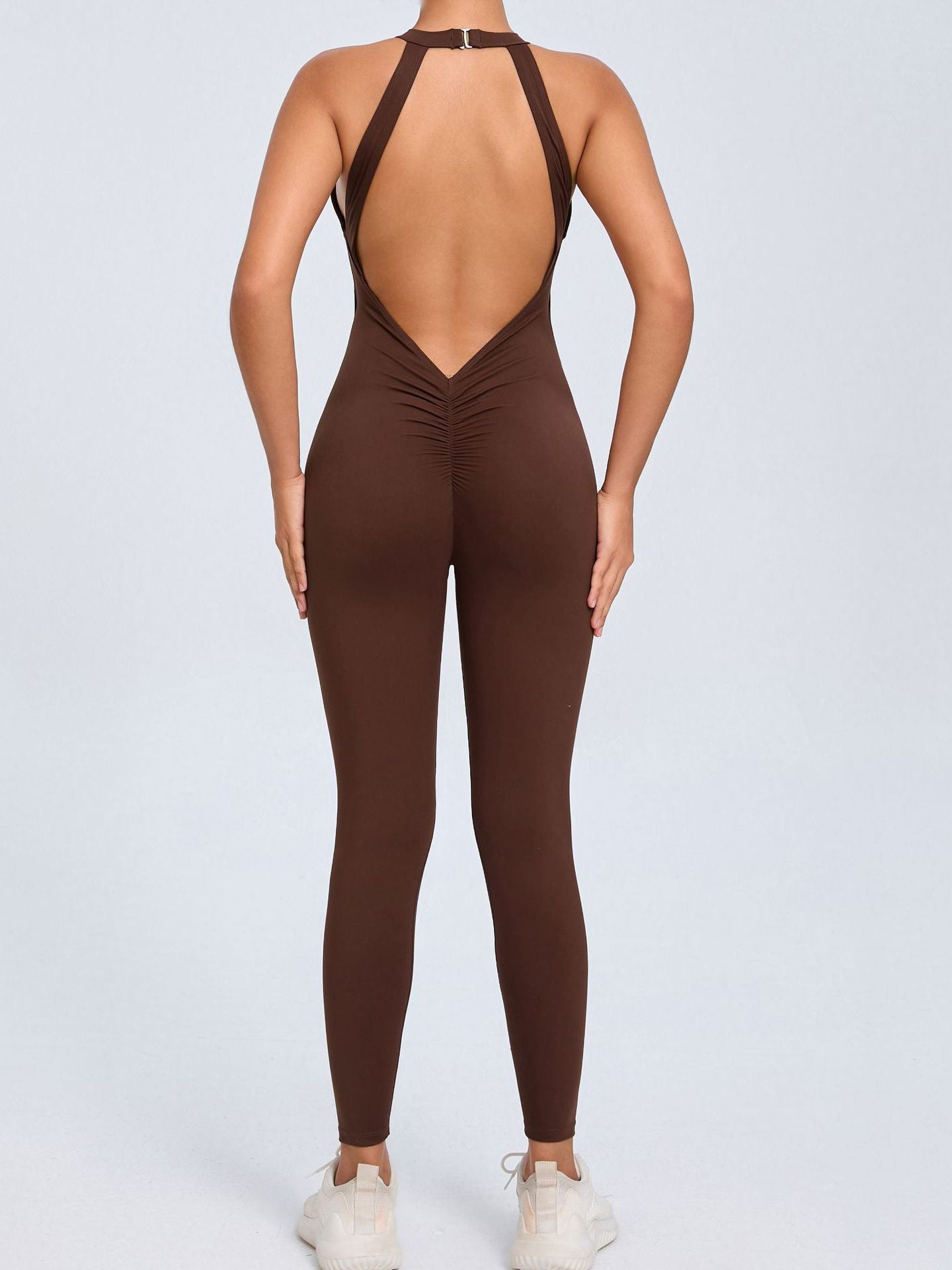 ZASUWA Female Sexy Backless Hollow Out V-shaped Waist Scrunch Bum Jumpsuit