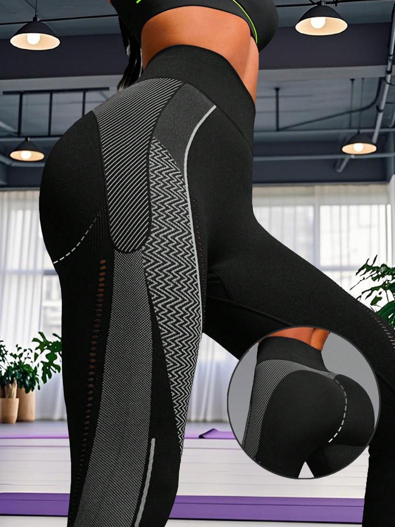 ZASUWA Female Elastic Tight Fishnet Contrast Color Print Leggings