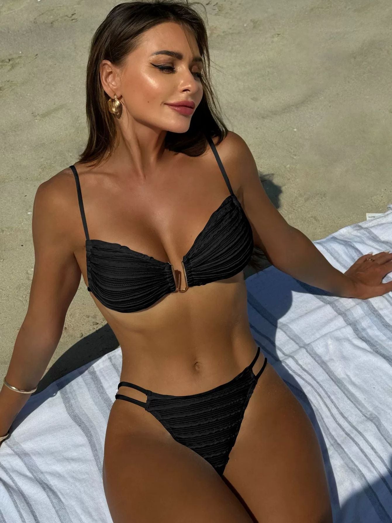 ZASUWA Female Backless Drawstring Folds Bikini Set
