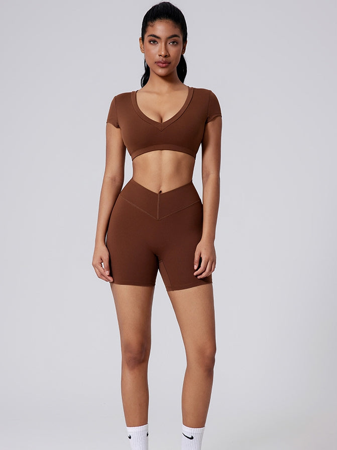 ZASUWA Female Deep V Solid Color Backless Short Sleeves