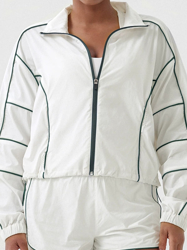 ZASUWA Female Contrast Color Zipper Pocket Casual Loose Quick Dry Jackets