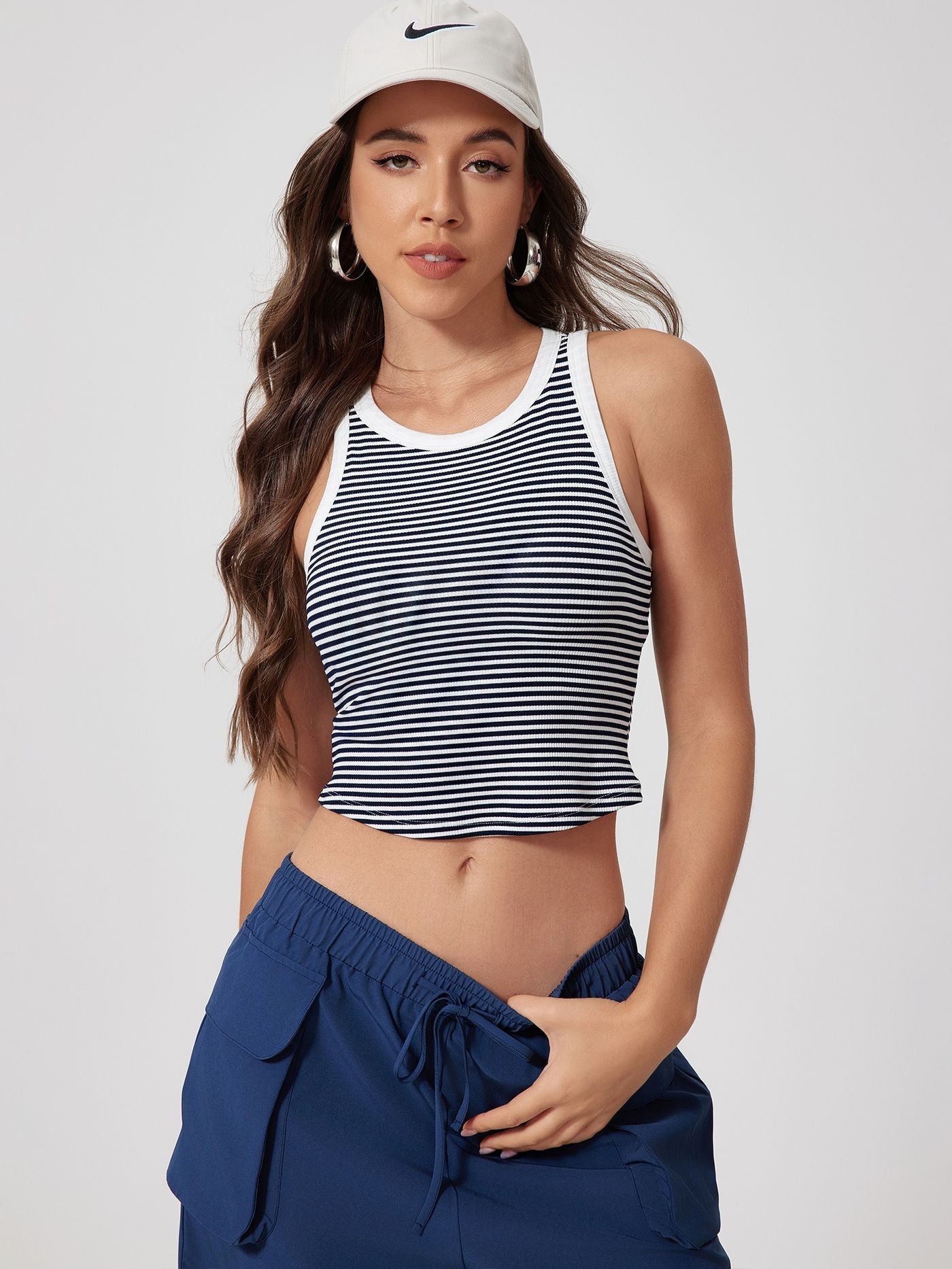 ZASUWA Female U Collar Contrast Color Stripe Quick Dry Tank