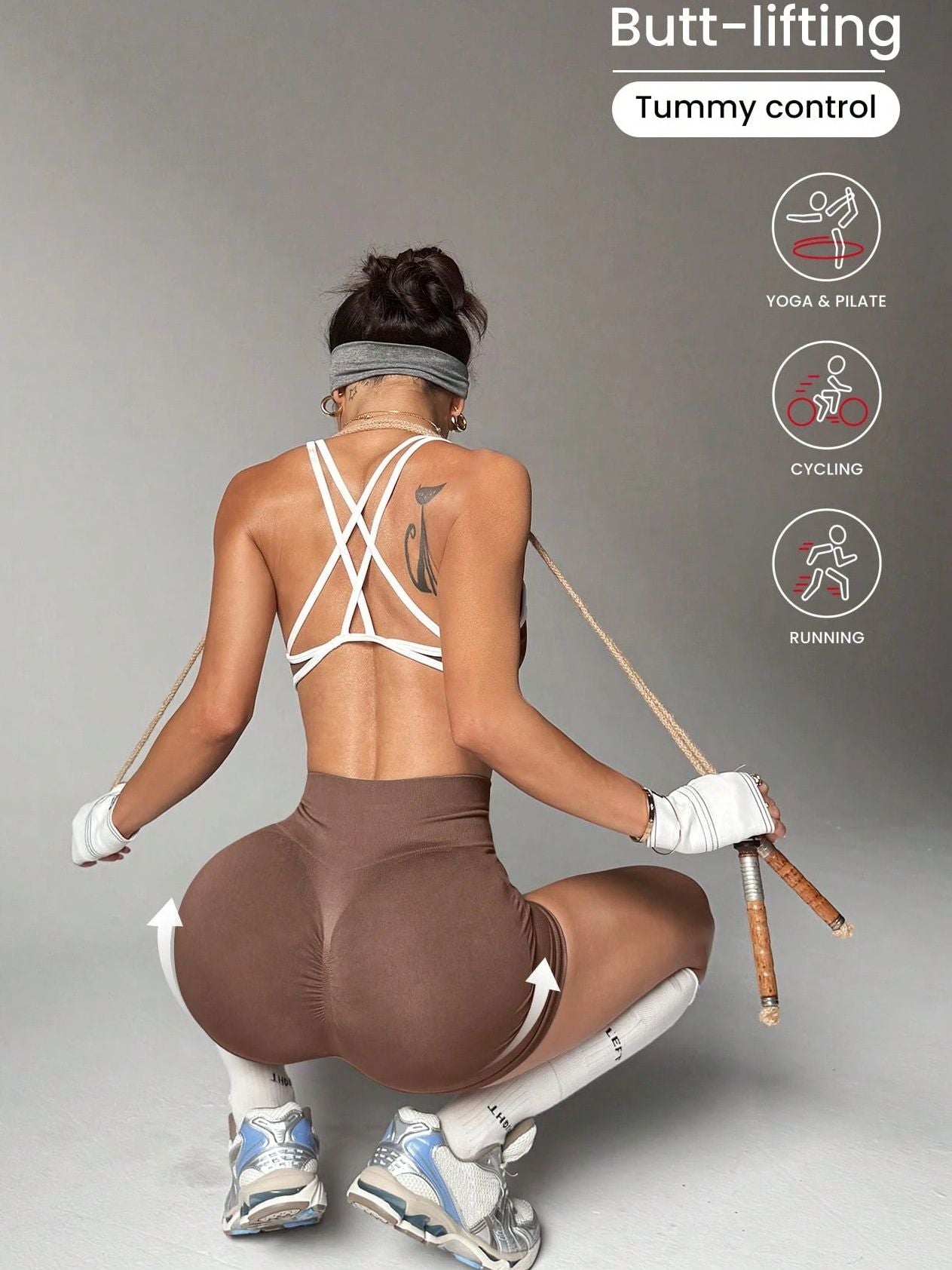 ZASUWA Female Contrast Color Cross Back Elastic Tight Short Tracksuit