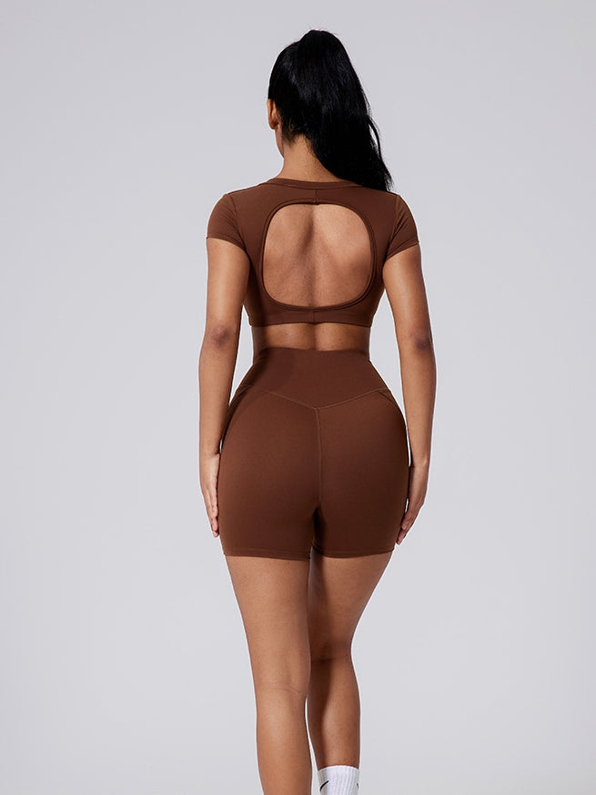 ZASUWA Female Deep V Solid Color Backless Short Sleeves