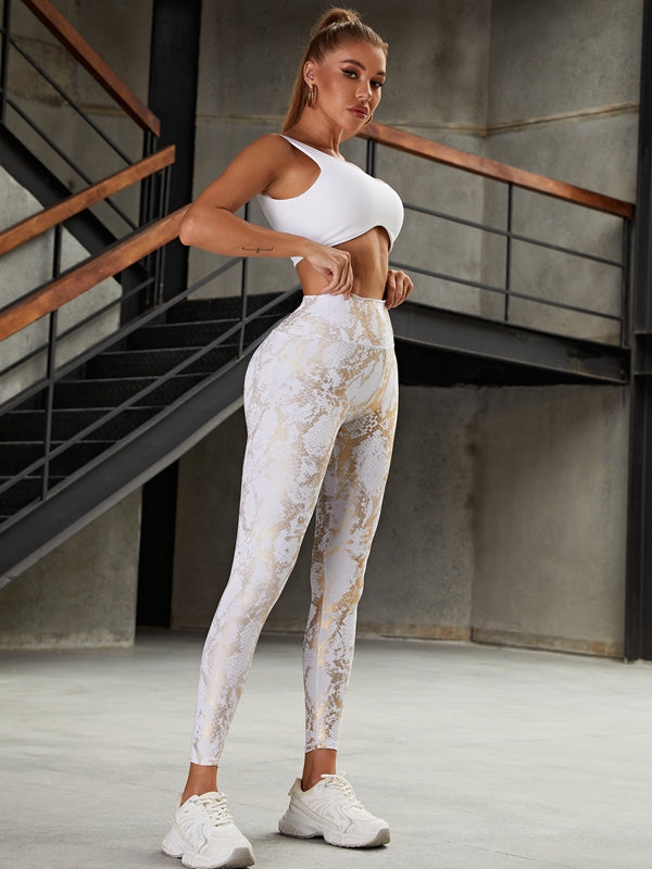 ZASUWA Female High Waist Bronzed Snakeskin  Big U Collar Backless Tracksuit
