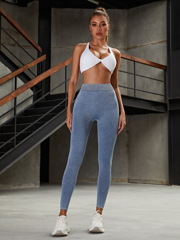 ZASUWA Female Denim Deep V Back Scrunch Bum Leggings