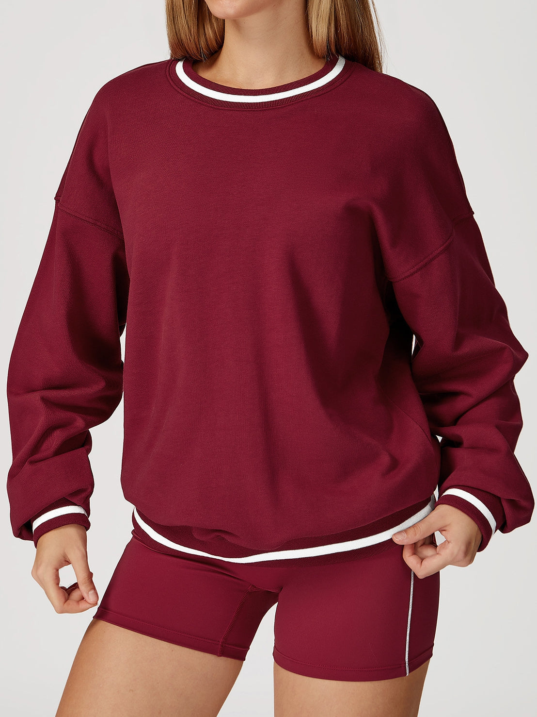 ZASUWA Female Contrast Color Casual Loose Round Neck Hoodie