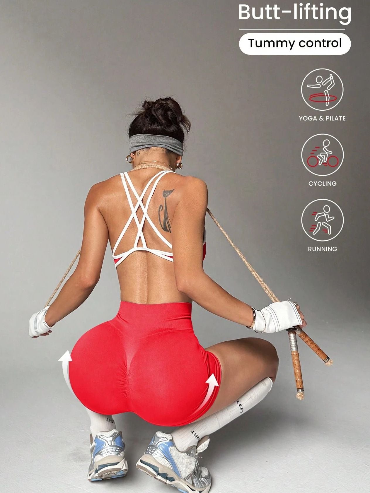 ZASUWA Female Contrast Color Cross Back Elastic Tight Short Tracksuit