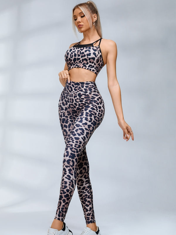 ZASUWA Female Leopard Print Mesh Cross Back Sports Bras