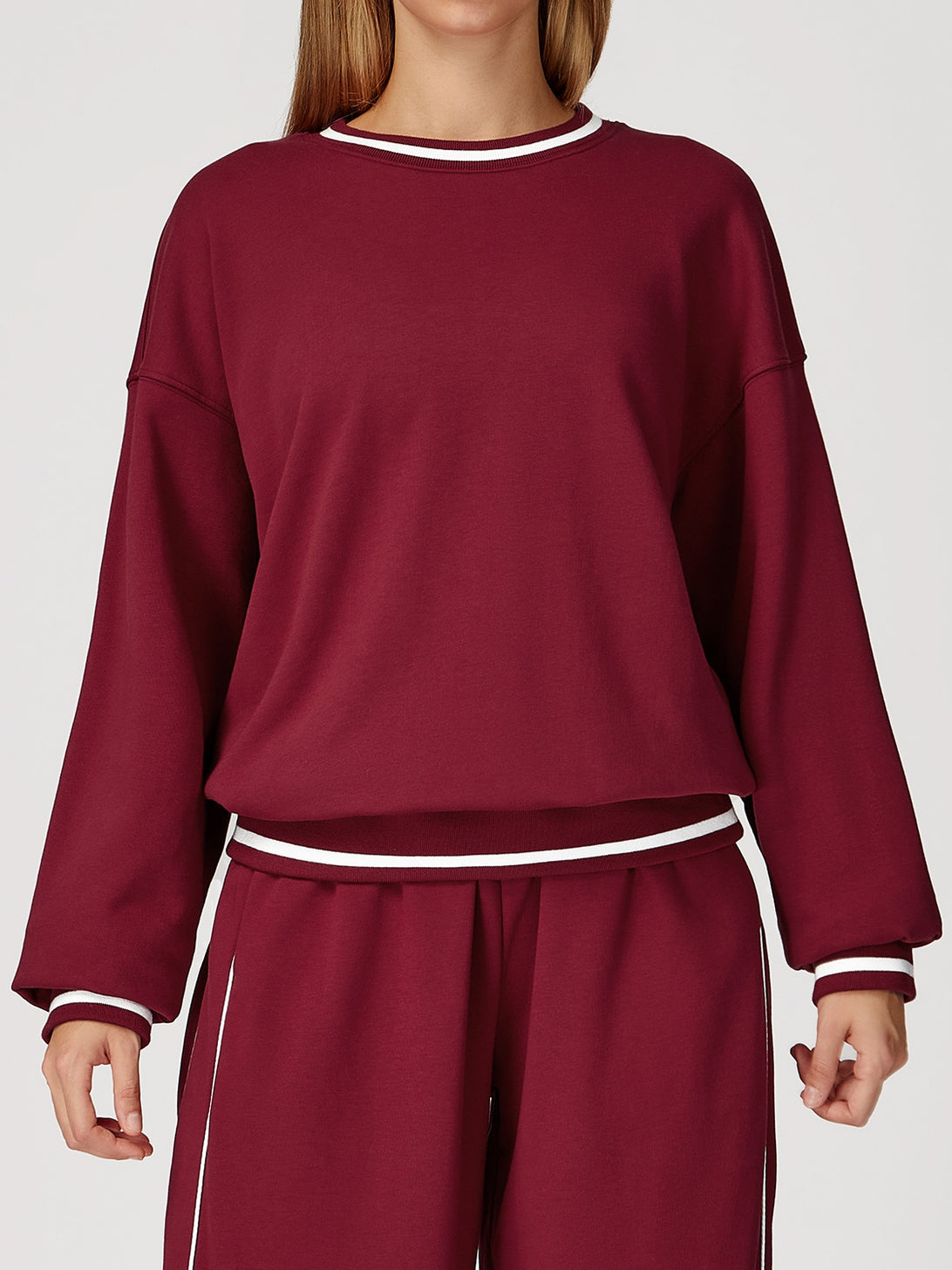 ZASUWA Female Contrast Color Casual Loose Round Neck Hoodie