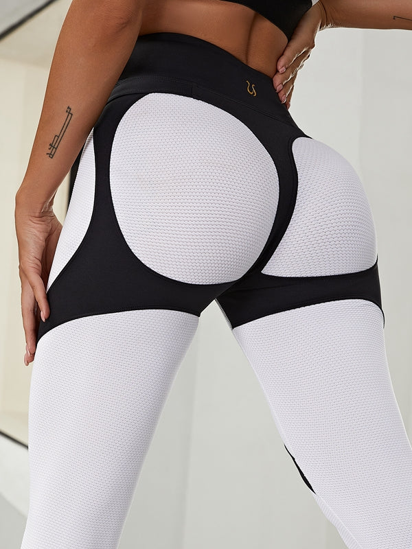 ?ZASUWA Female Fly-Eye Fishnet Breathable PU Booty Leggings