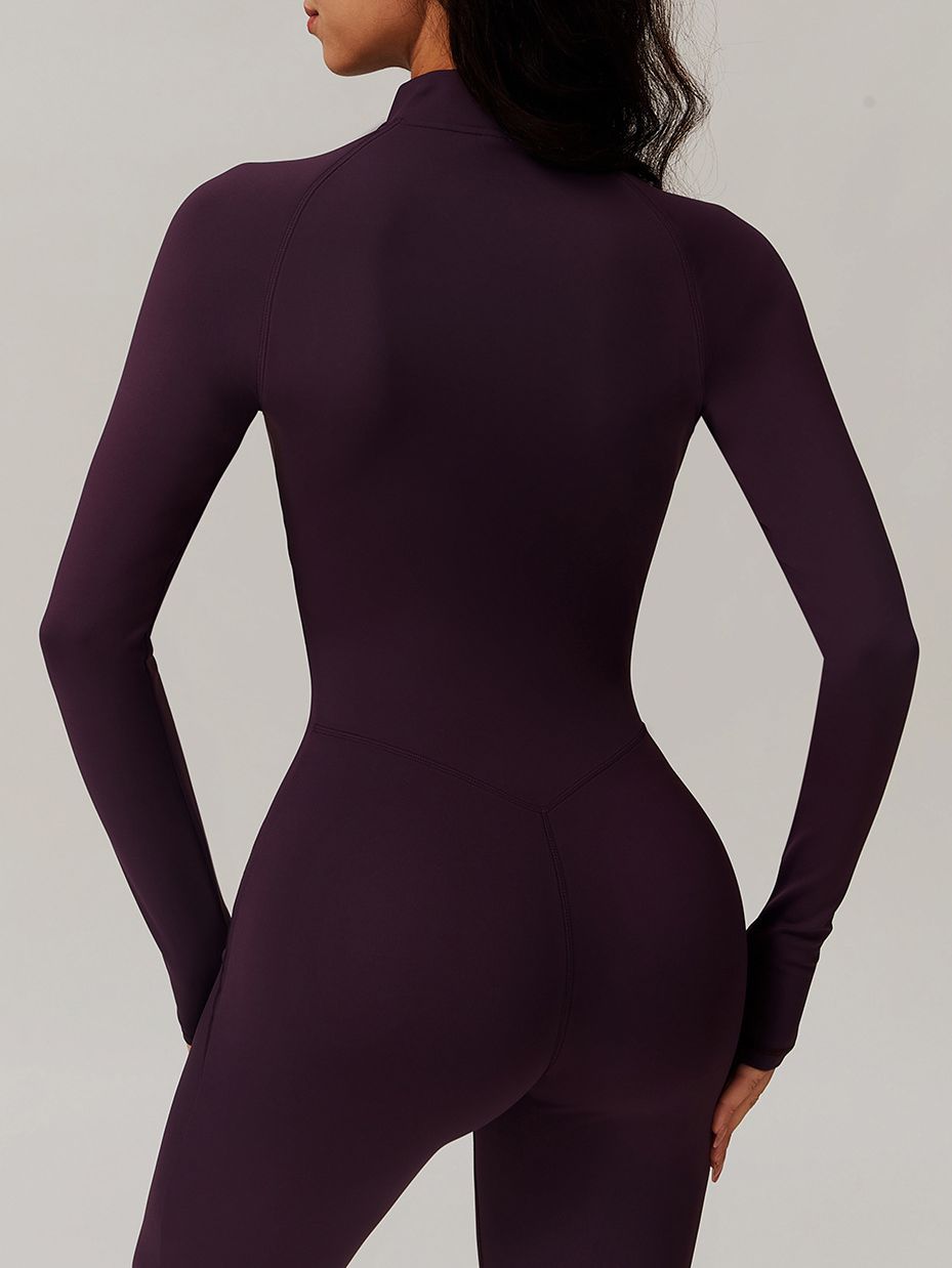 ZASUWA Female Zipper Stand Collar Coral Fleece Long-Sleeved Jumpsuit