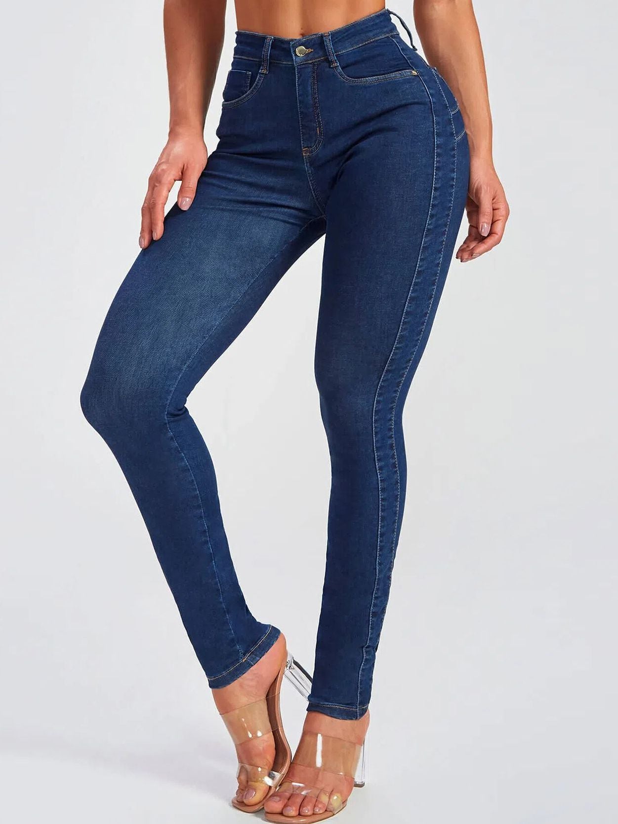 ZASUWA Female Sexy Denim Elastic Tight Pocket Cargo Leggings