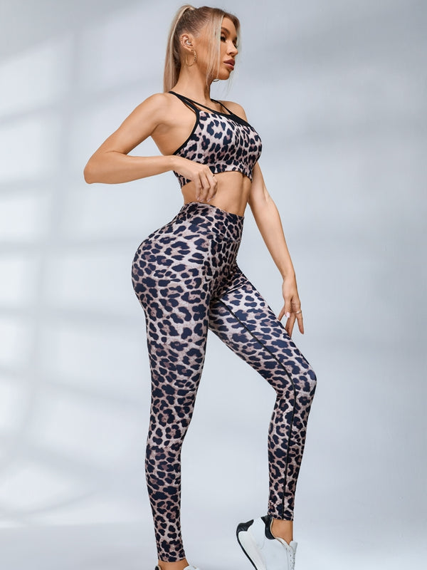 ZASUWA Female Leopard Print Mesh Cross Back Sports Bras