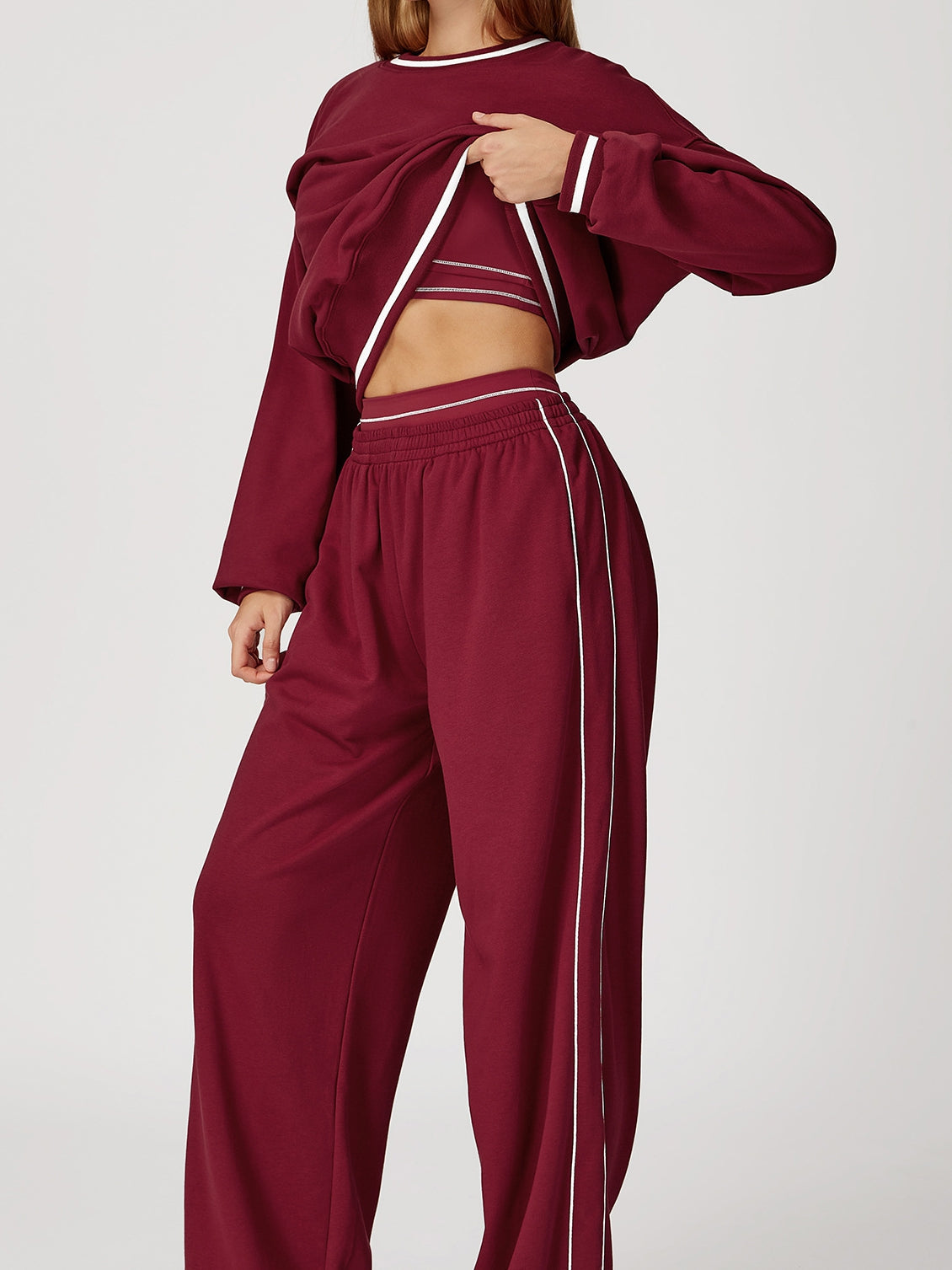 ZASUWA Female Contrast Color Casual Loose Round Neck Hoodie