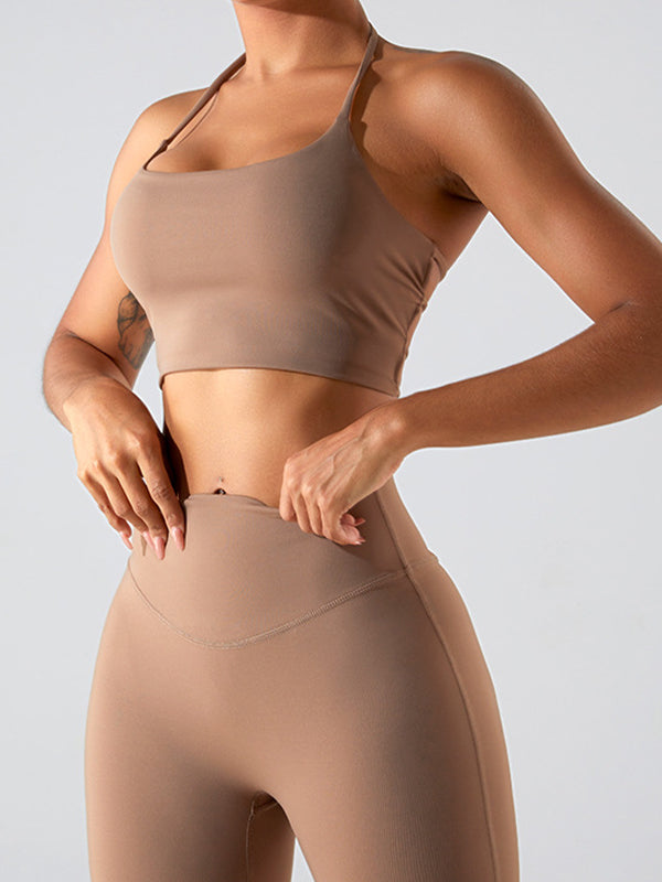 ZASUWA Female Solid Color Backless Cross Back Sports Bras