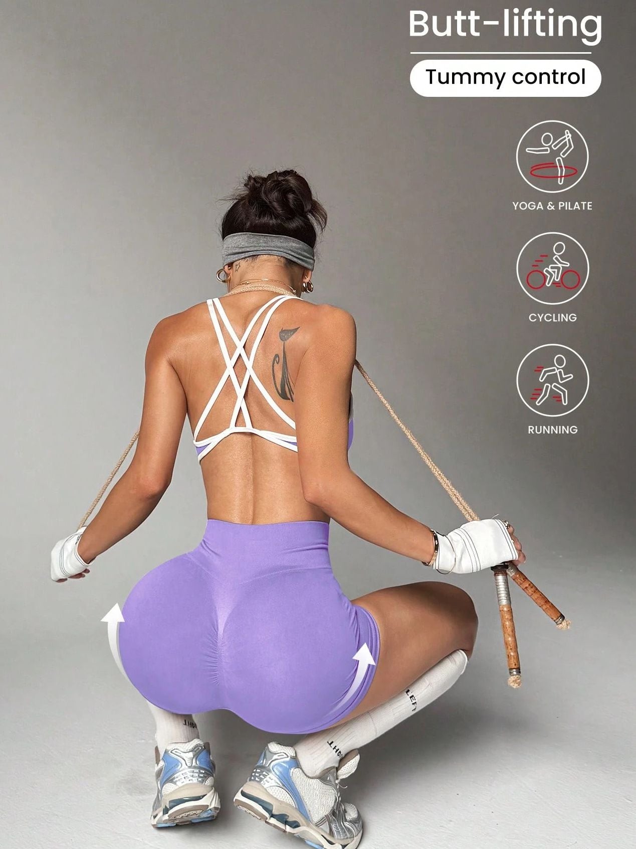 ZASUWA Female Contrast Color Cross Back Elastic Tight Short Tracksuit