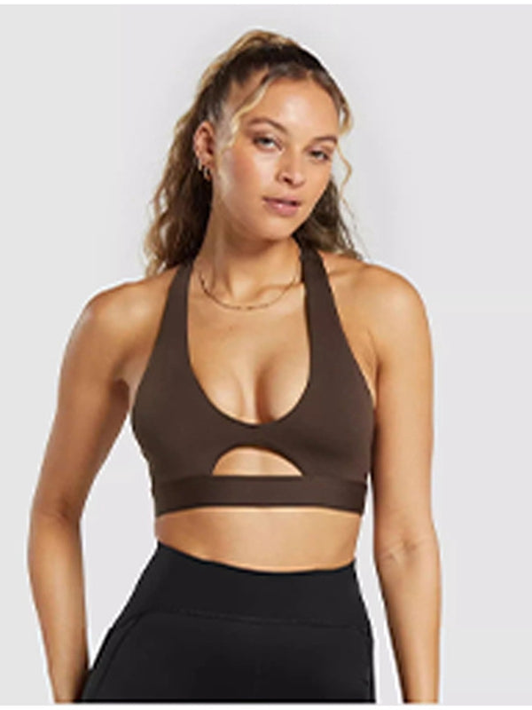 ZASUWA Female Solid Color Backless Unique Hollow Out Sports Bras