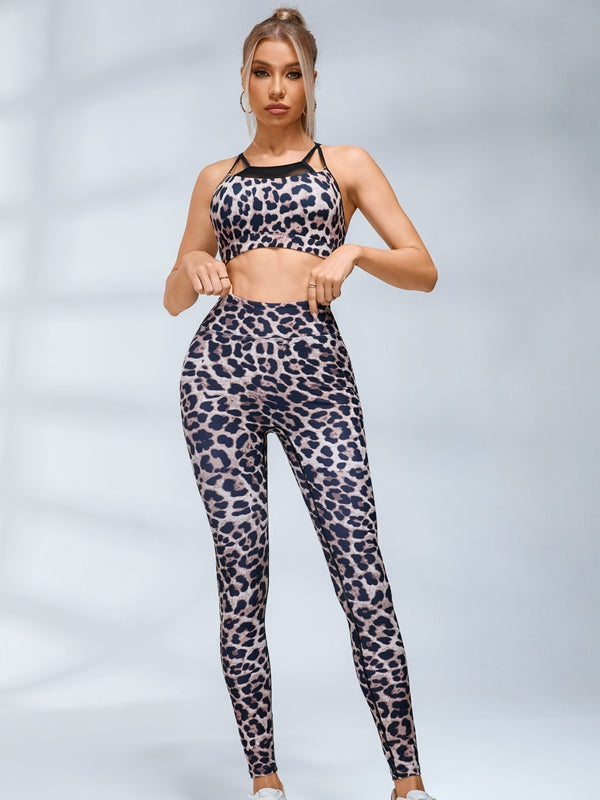 ZASUWA Female Leopard Print Mesh Cross Back Sports Bras
